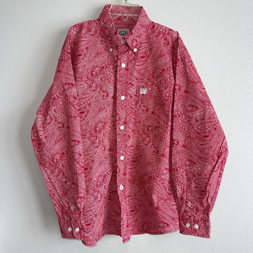 Cinch Red Paisley Western Button Up Shirt Boys Girls 10 Rodeo Cowboy Like NEW